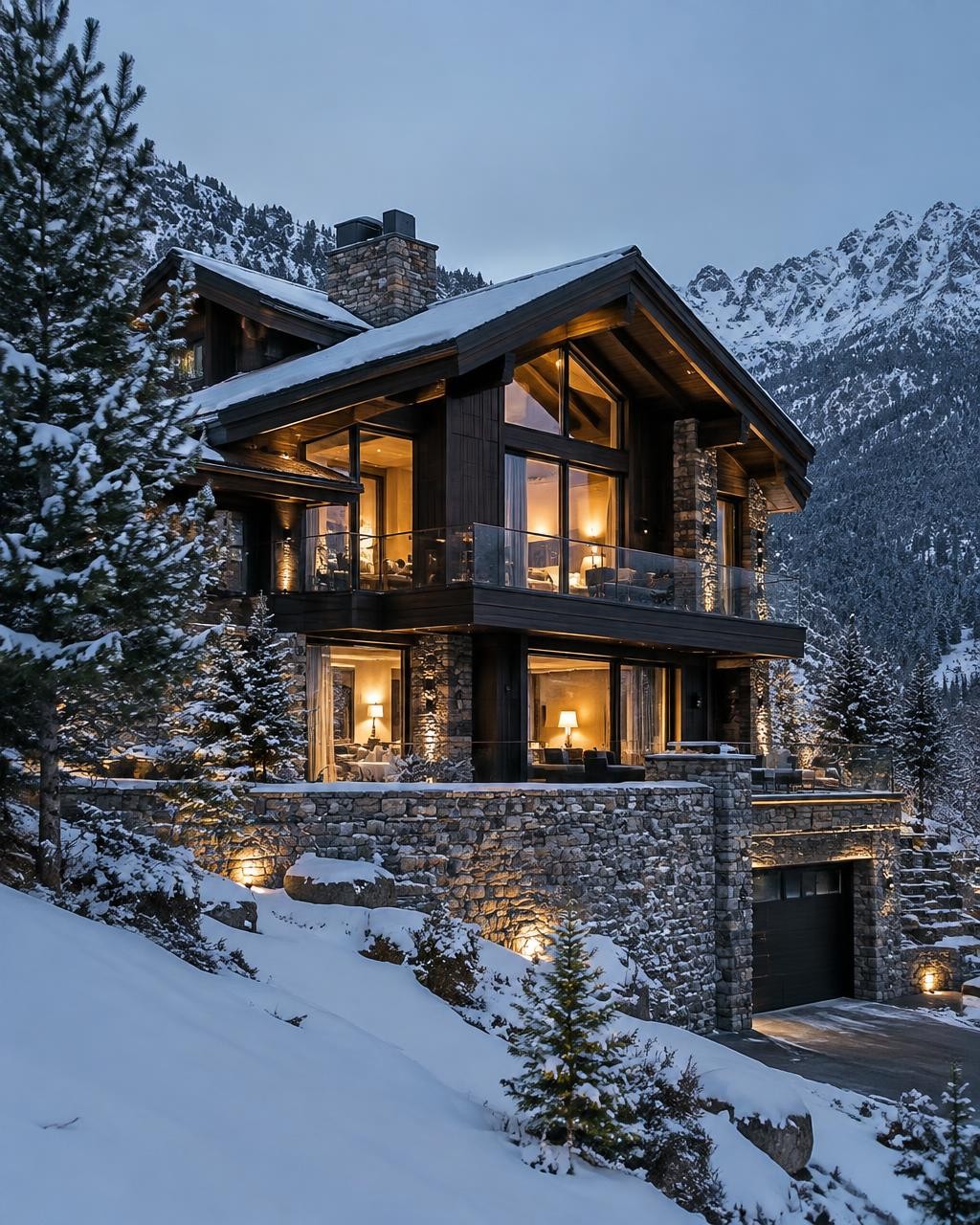 Façana de pedra i fusta d'un xalet alpí a Canillo — imatge 2 de 4