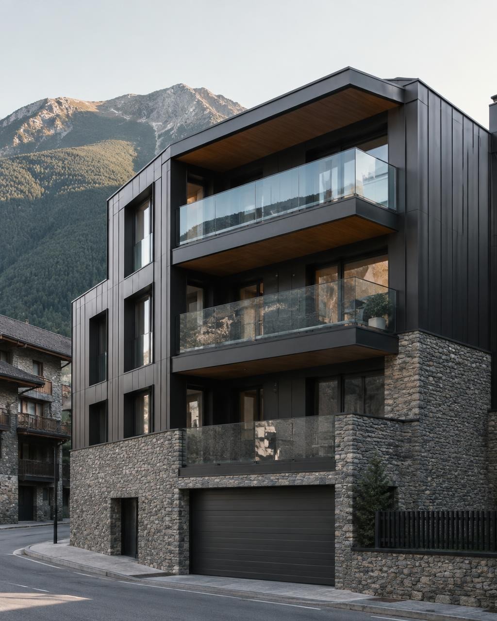 Dormitori minimalista amb una gran finestra oberta a les muntanyes — imatge 3 de 4